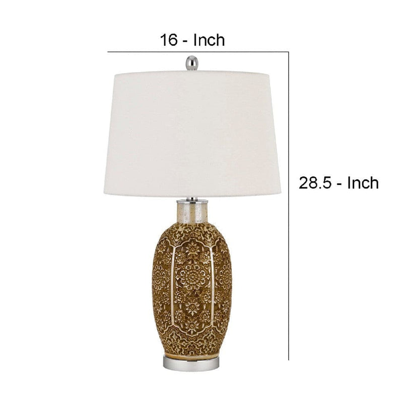29 Inch Ceramic Table Lamp with Dimmer Floral Base Olive-zoom-