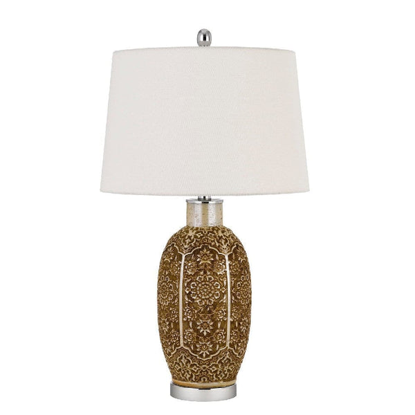 29 Inch Ceramic Table Lamp with Dimmer Floral Base Olive