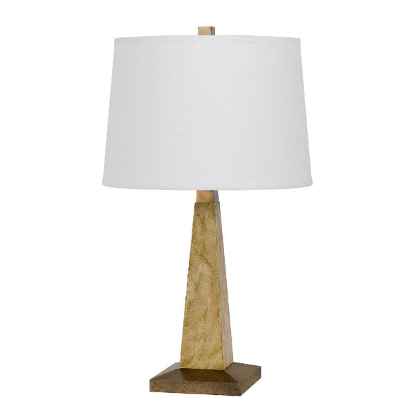28 Inch Resin Pyramid Table Lamp with Dimmer White and Gold