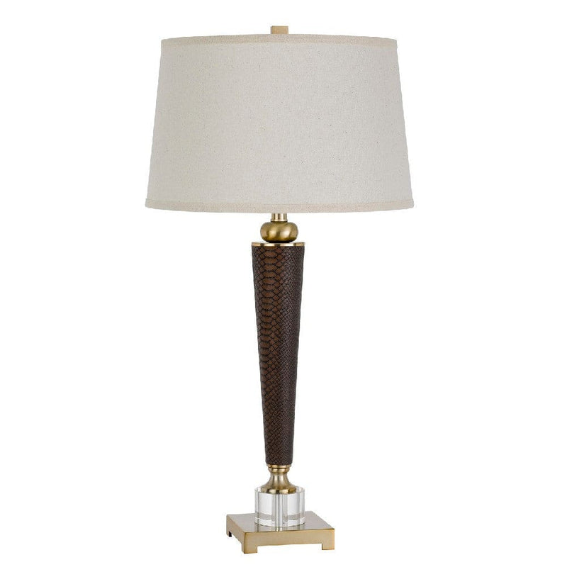 32 Inch Metal Table Lamp with Dimmer Faux Leather Brown-zoom-