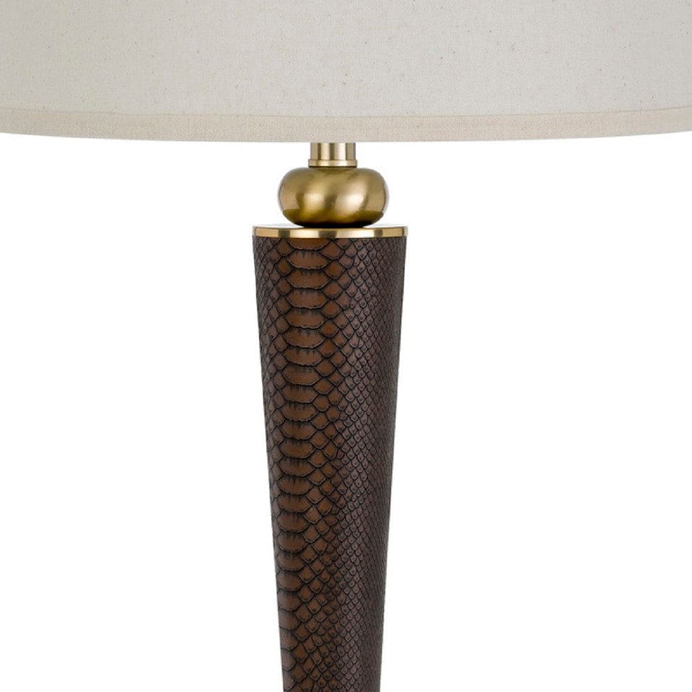 32 Inch Metal Table Lamp with Dimmer Faux Leather Brown-zoom-3