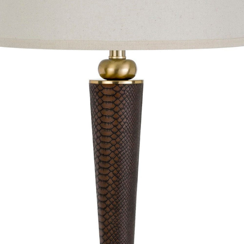 32 Inch Metal Table Lamp with Dimmer Faux Leather Brown-zoom-