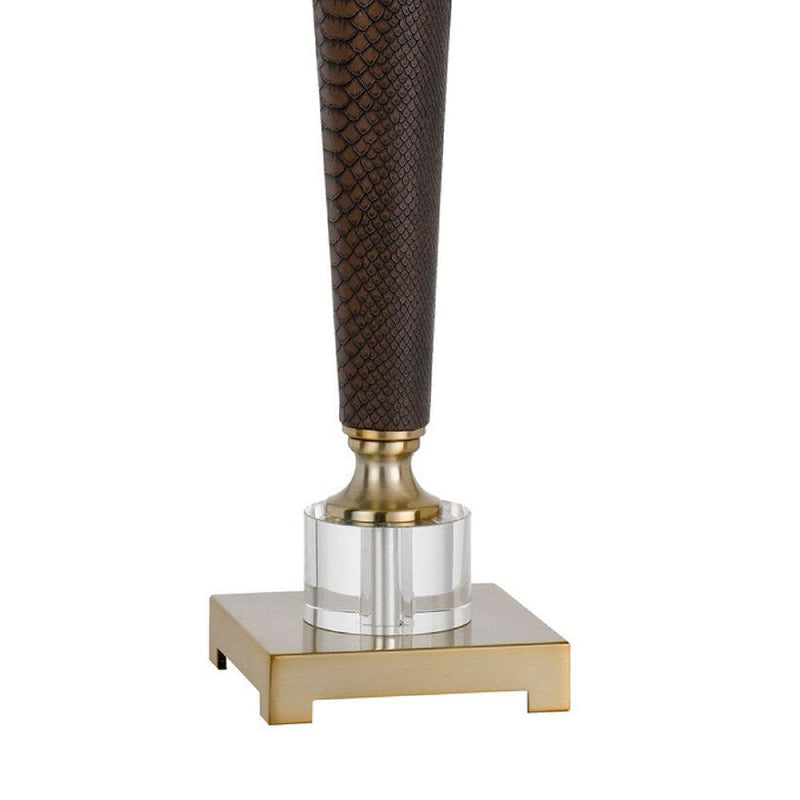 32 Inch Metal Table Lamp with Dimmer Faux Leather Brown-zoom-