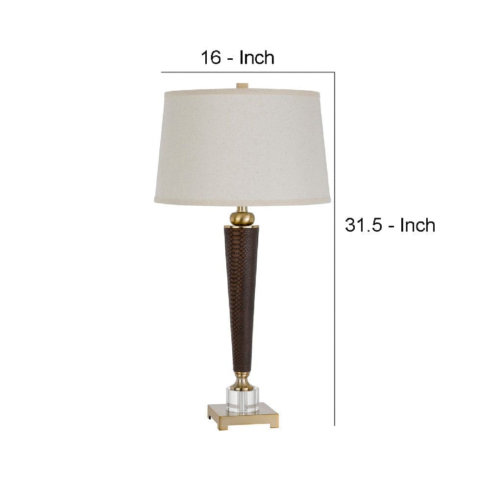 32 Inch Metal Table Lamp with Dimmer Faux Leather Brown-zoom-5