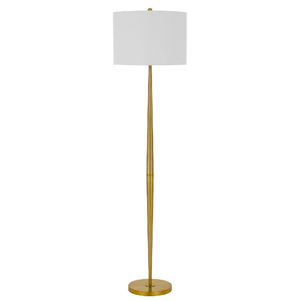 62 Inch Metal Floor Lamp Round Drum Shade Brass Body White-zoom-1