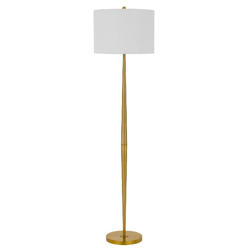 62 Inch Metal Floor Lamp Round Drum Shade Brass Body White-zoom-