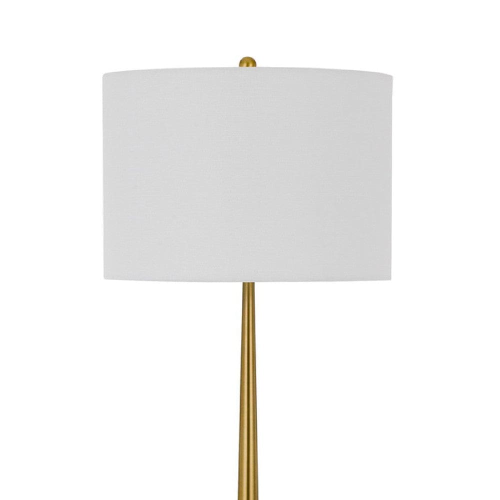 62 Inch Metal Floor Lamp Round Drum Shade Brass Body White-zoom-2