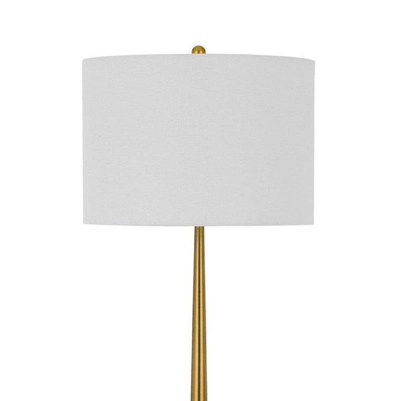 62 Inch Metal Floor Lamp Round Drum Shade Brass Body White-zoom-