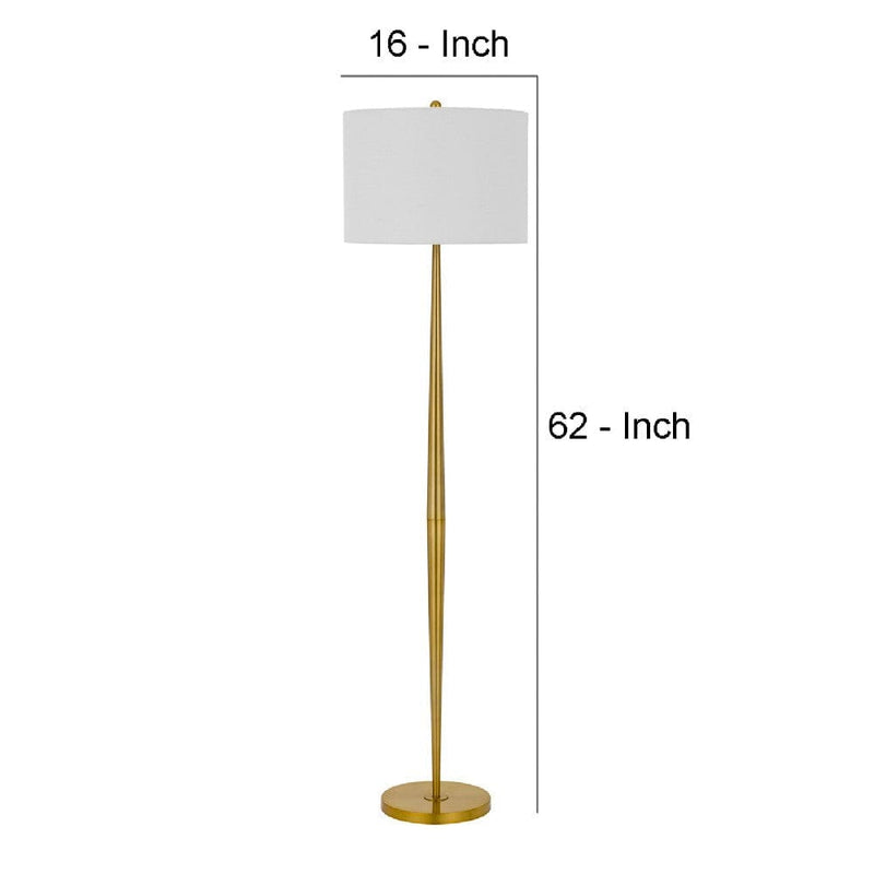 62 Inch Metal Floor Lamp Round Drum Shade Brass Body White-zoom-