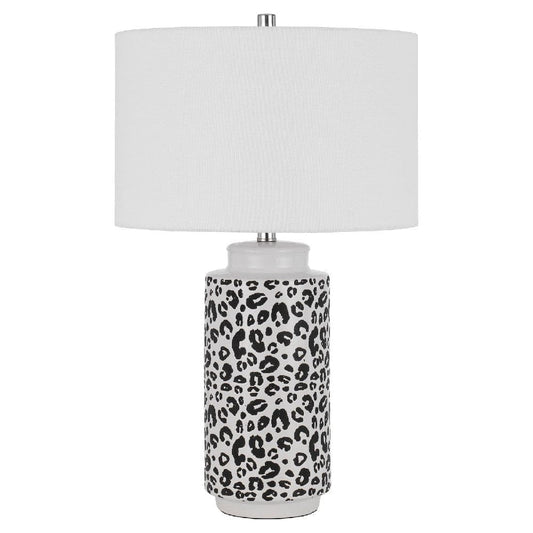 27 Inch Table Lamp with Dimmer Black and White Leopard Print