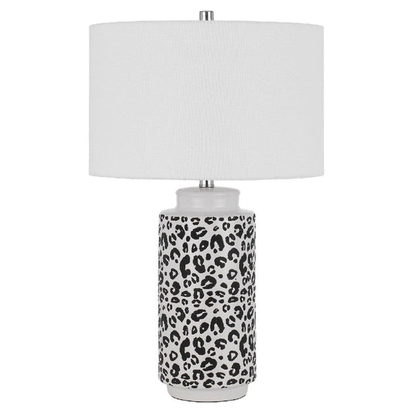 27 Inch Table Lamp with Dimmer Black and White Leopard Print