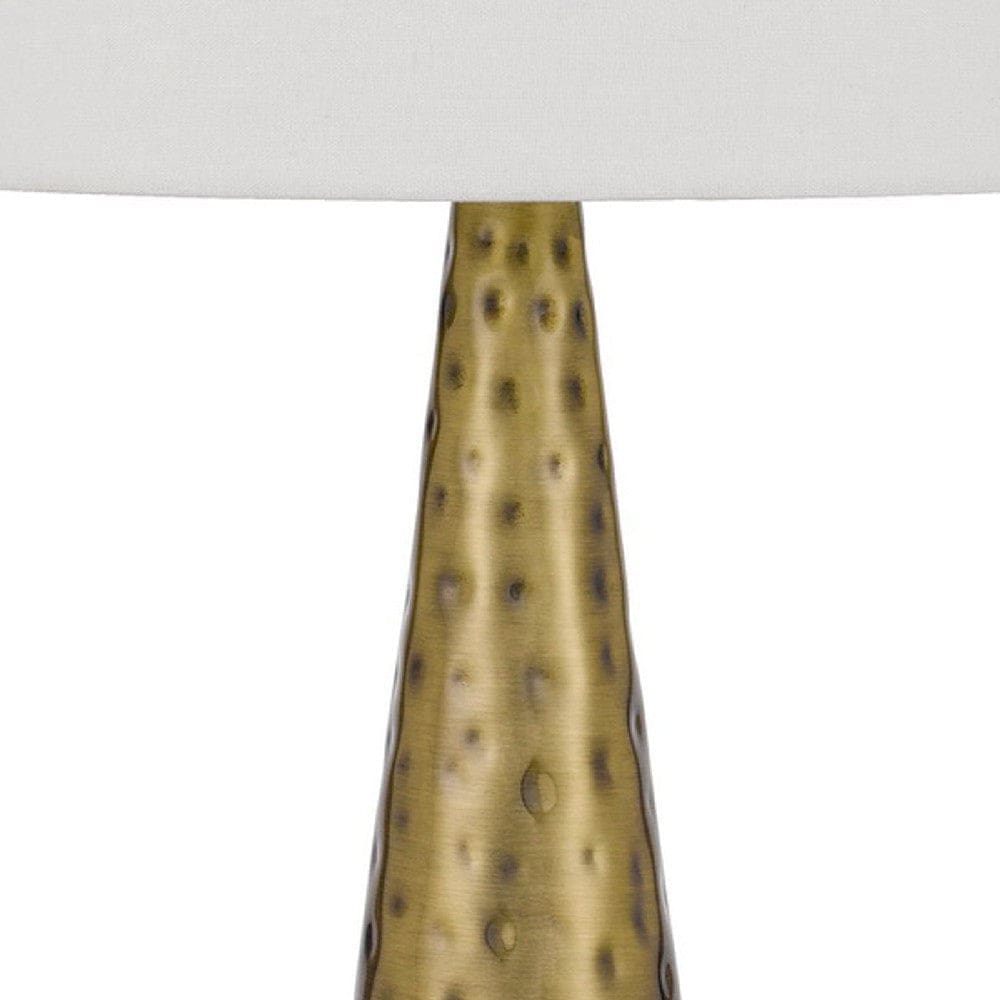 27 Inch Table Lamp with Metal Cone Hammered Brass Base-zoom-3