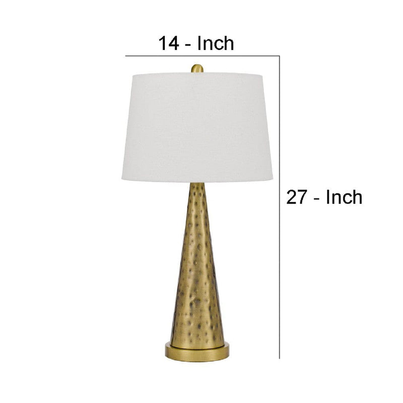 27 Inch Table Lamp with Metal Cone Hammered Brass Base-zoom-