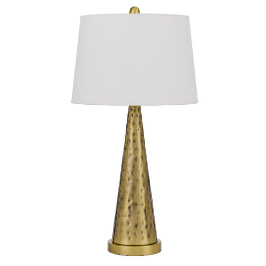 27 Inch Table Lamp with Metal Cone Hammered Brass Base