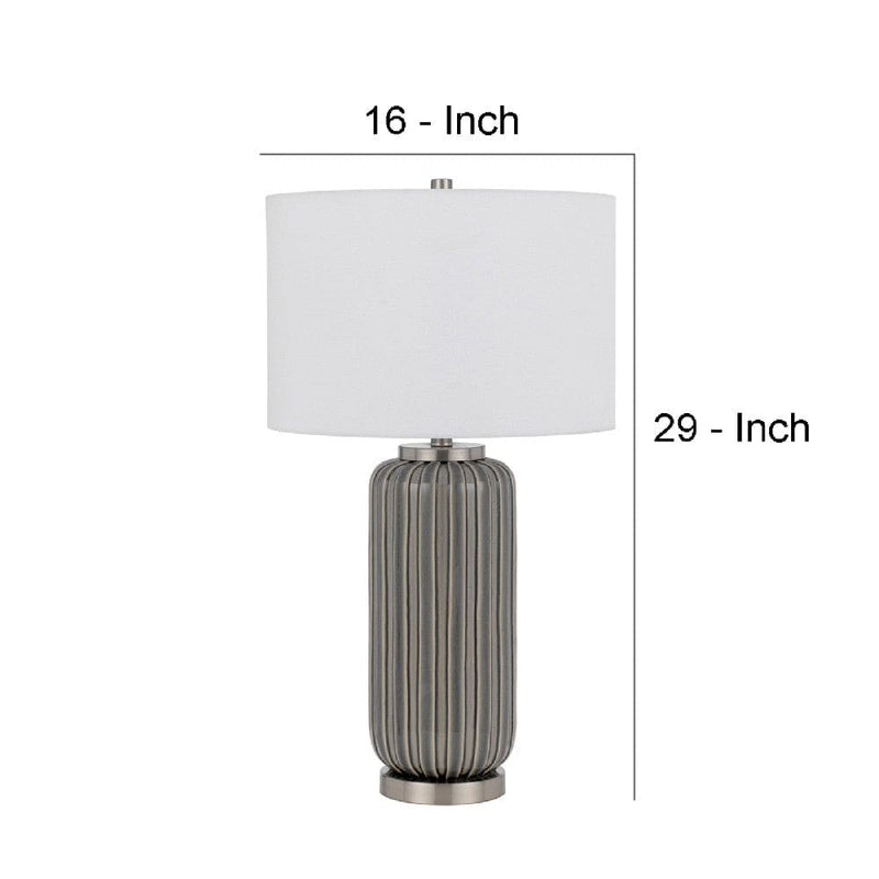 29 Inch Ceramic Curved Table Lamp with Stripes Dimmer Gray-zoom-