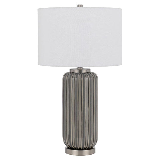 29 Inch Ceramic Curved Table Lamp with Stripes Dimmer Gray