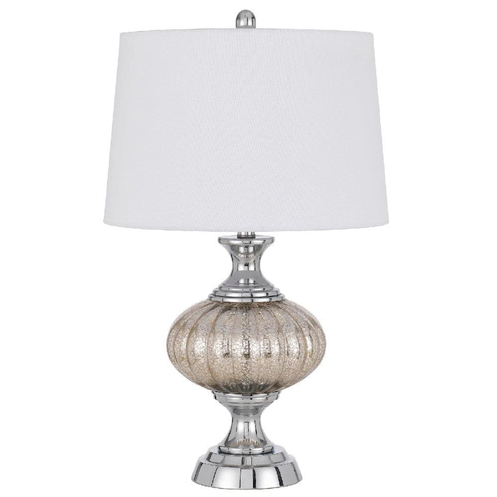 27 Inch Glass Turned Style Base Table Lamp with Dimmer Silver-zoom-1