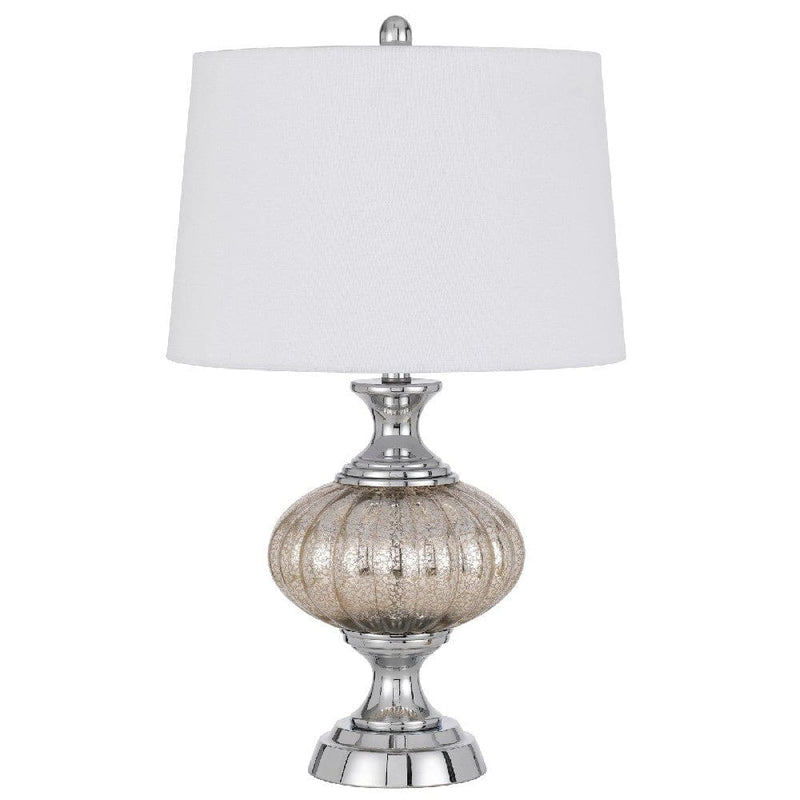 27 Inch Glass Turned Style Base Table Lamp with Dimmer Silver-zoom-