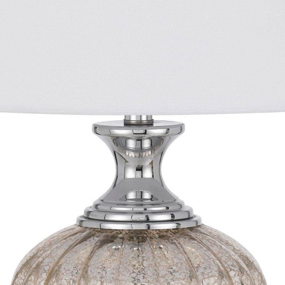 27 Inch Glass Turned Style Base Table Lamp with Dimmer Silver-zoom-3