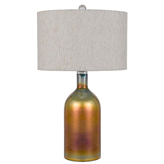 28 Inch Glass Bottle Table Lamp Drum Shade Dimmer Bronze