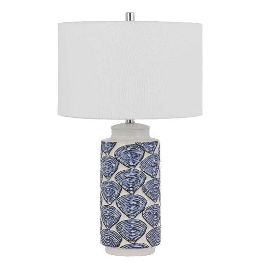 27 Inch Coastal Ceramic Table Lamp Dimmer Sea Shells Blue