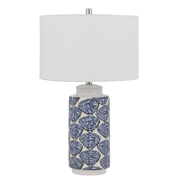 27 Inch Coastal Ceramic Table Lamp Dimmer Sea Shells Blue
