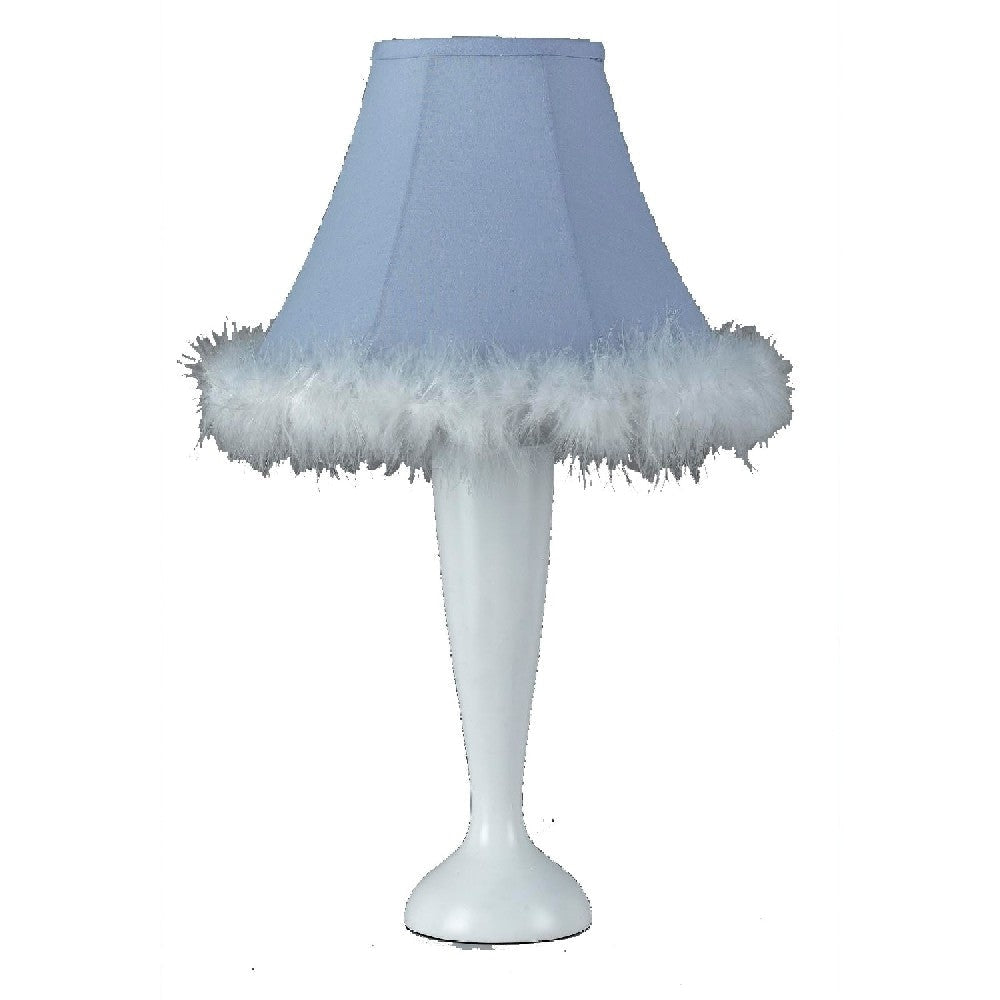 12 Inch Resin Table Lamp with Empire Shade Fur Trim Blue