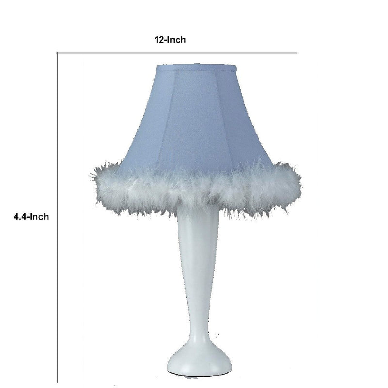 12 Inch Resin Table Lamp with Empire Shade Fur Trim Blue-zoom-