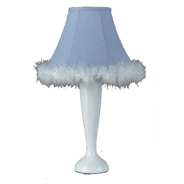 12 Inch Resin Table Lamp with Empire Shade Fur Trim Blue