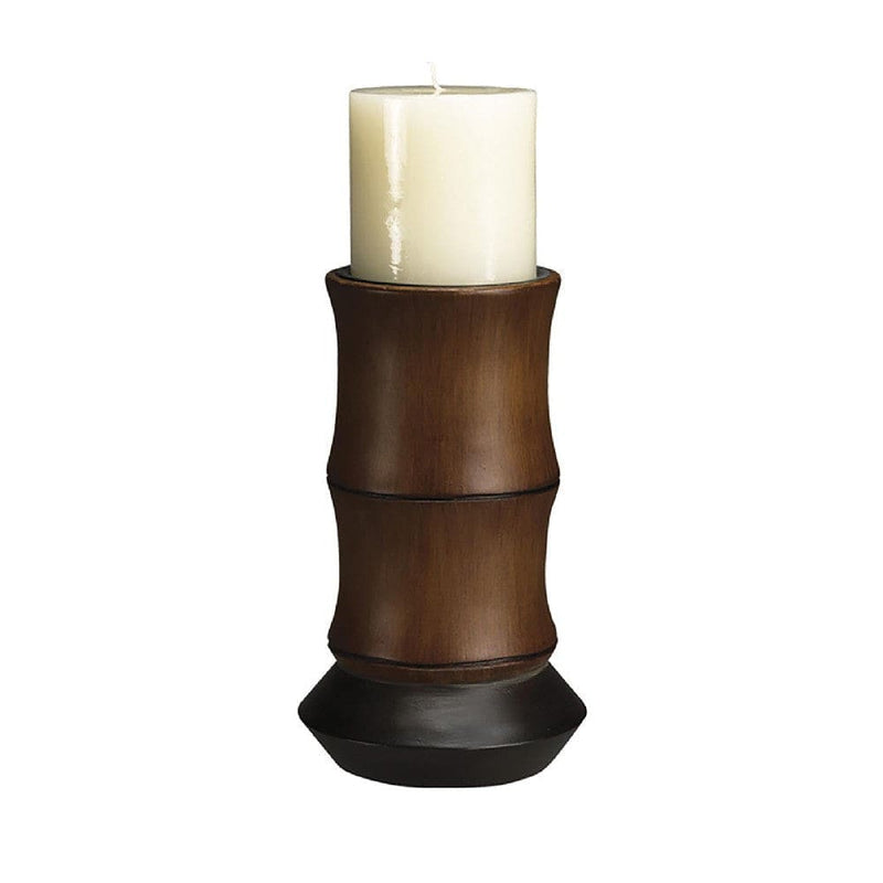 13 Inch Resin Candle Holder With Bamboo Column Design Brown-zoom-