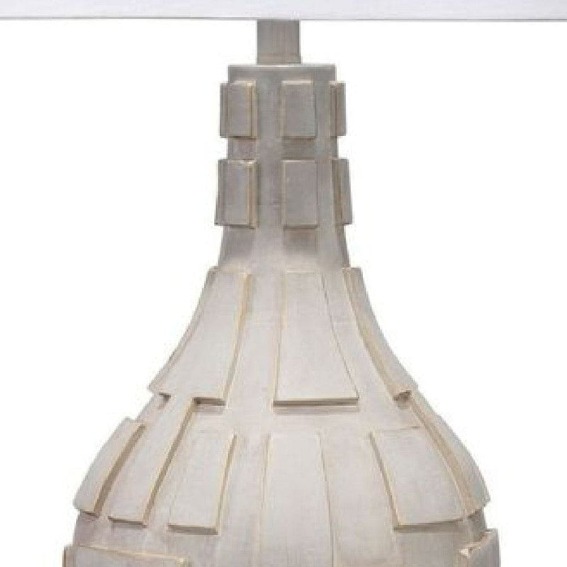 28 Inch Resin Tapered Table Lamp with Raised Design Cream-zoom-