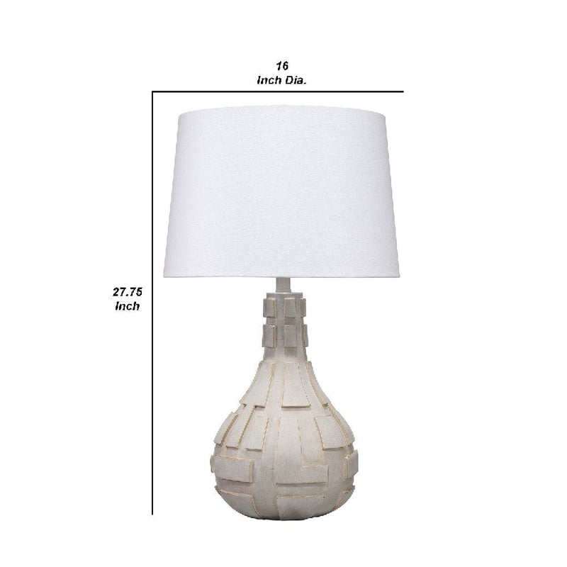 28 Inch Resin Tapered Table Lamp with Raised Design Cream-zoom-