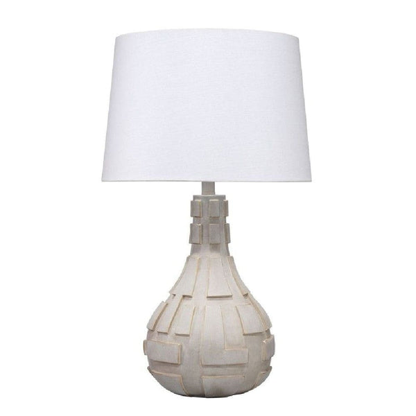 28 Inch Resin Tapered Table Lamp with Raised Design Cream