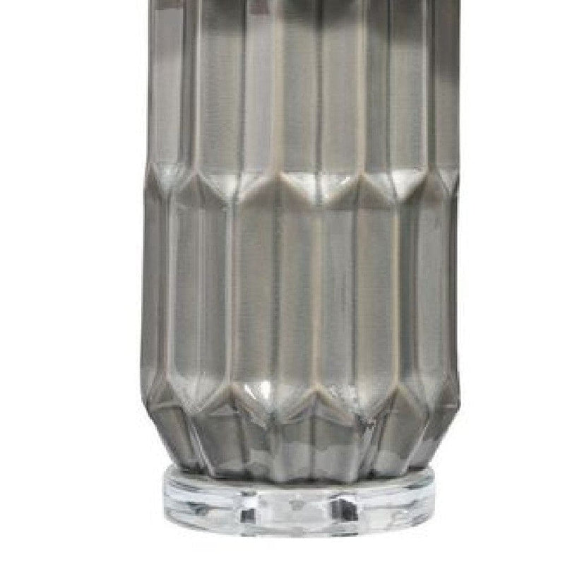 28 Inch Ceramic Table Lamp with Faceted Base White and Gray-zoom-