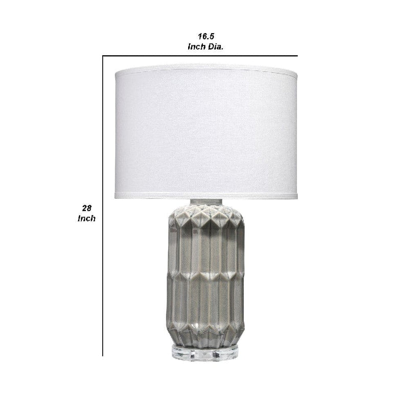 28 Inch Ceramic Table Lamp with Faceted Base White and Gray-zoom-