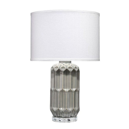 28 Inch Ceramic Table Lamp with Faceted Base White and Gray