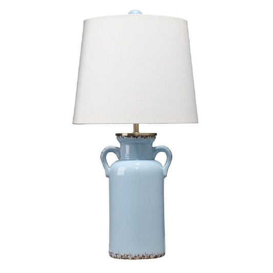 21 Inch Ceramic Table Lamp with Handles White and Blue