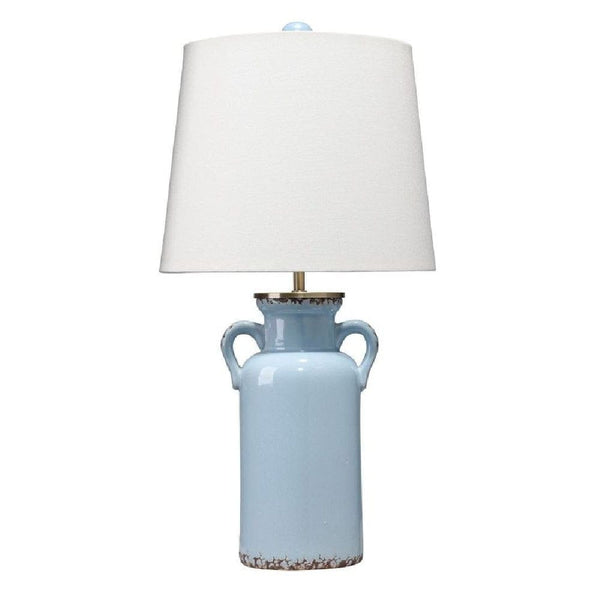 21 Inch Ceramic Table Lamp with Handles White and Blue