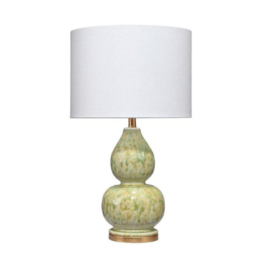 20 Inch Ceramic Table Lamp with Curved Tie Dye Design Green