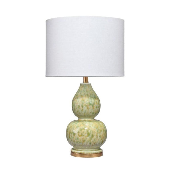 20 Inch Ceramic Table Lamp with Curved Tie Dye Design Green