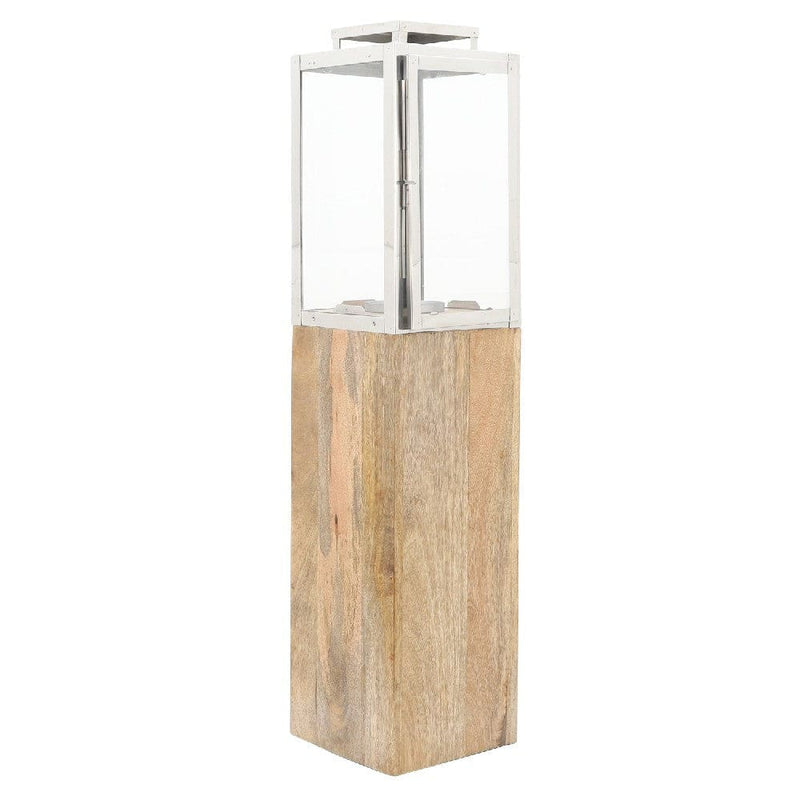 36 Inch Wood Floor Lantern With Glass Frame Natural Brown-zoom-