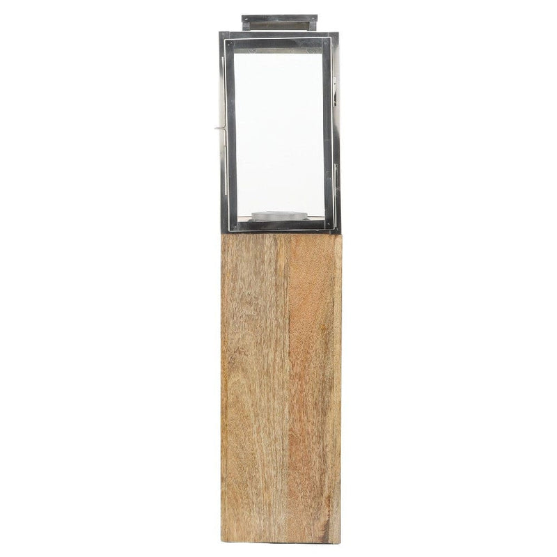 36 Inch Wood Floor Lantern With Glass Frame Natural Brown-zoom-