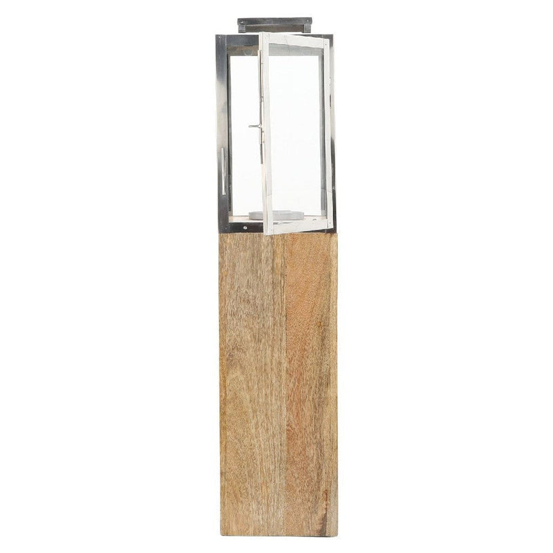 36 Inch Wood Floor Lantern With Glass Frame Natural Brown-zoom-