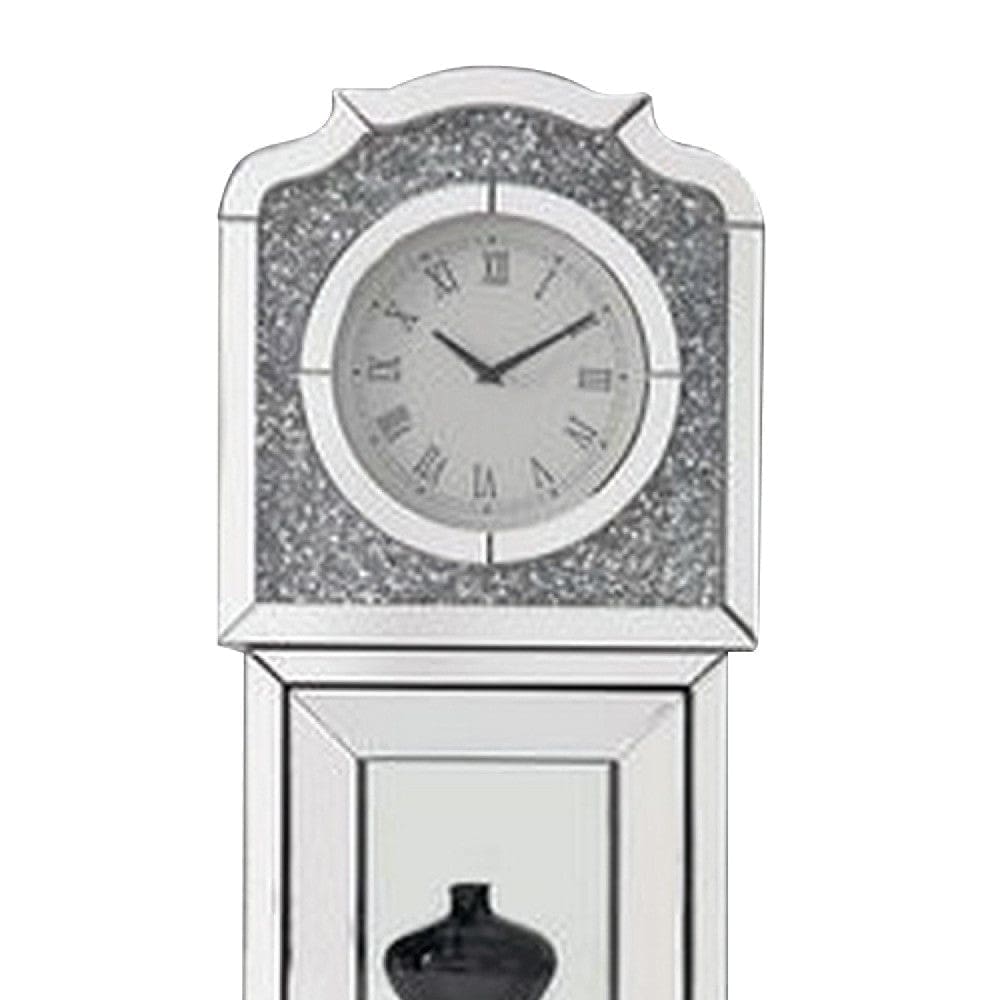 63 Inch Doe Mirrored Grandfather Clock 3 Shelves Ornate Design Silver-zoom-3