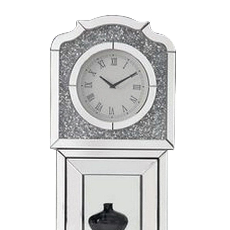 63 Inch Doe Mirrored Grandfather Clock 3 Shelves Ornate Design Silver-zoom-