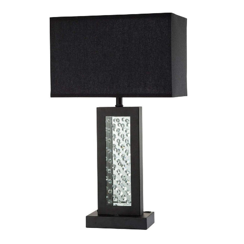 Fred 27 Inch Metal Table Lamp Glass Panel Rectangular Shade Black-zoom-