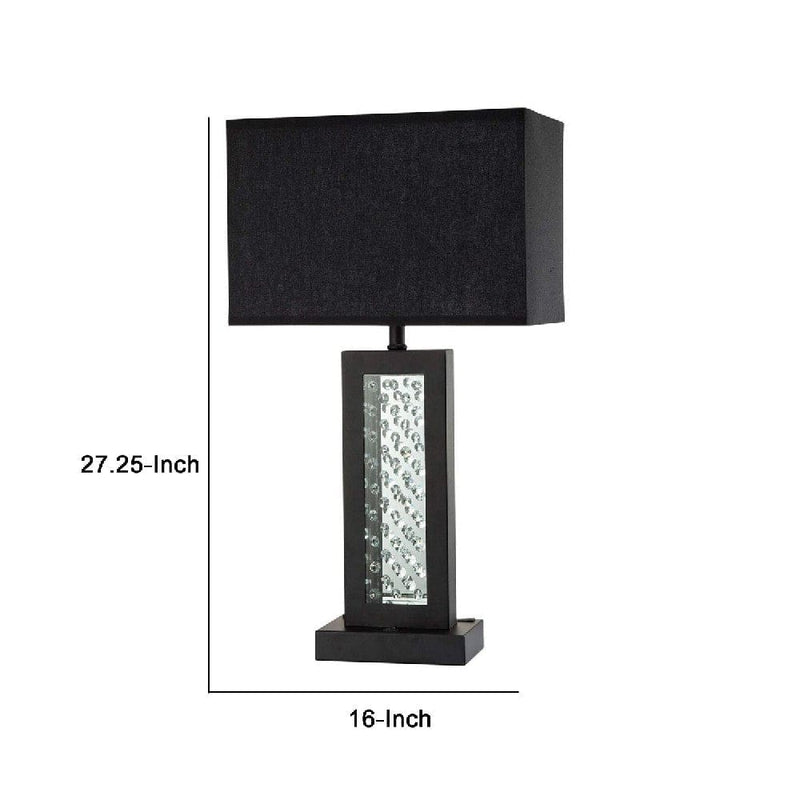 Fred 27 Inch Metal Table Lamp Glass Panel Rectangular Shade Black-zoom-