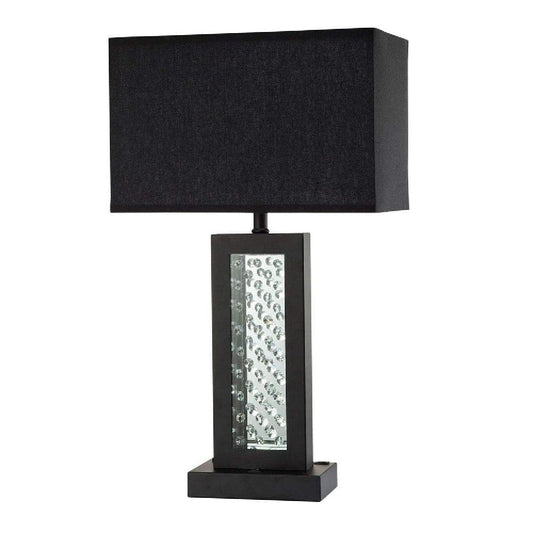 Fred 27 Inch Metal Table Lamp Glass Panel Rectangular Shade Black