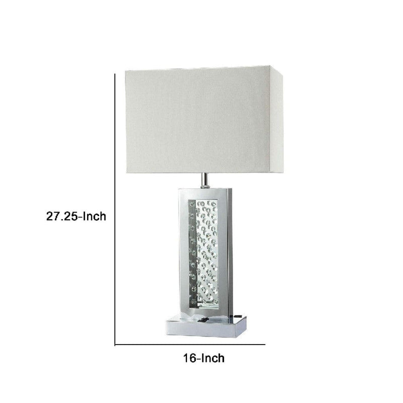 Fred 27 Inch Metal Table Lamp Glass Panel Rectangular Shade White-zoom-
