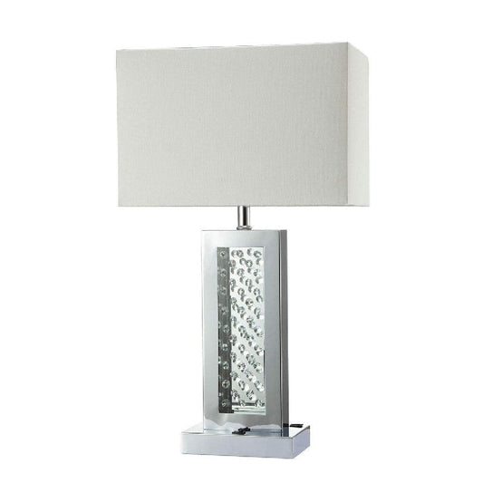 Fred 27 Inch Metal Table Lamp Glass Panel Rectangular Shade White